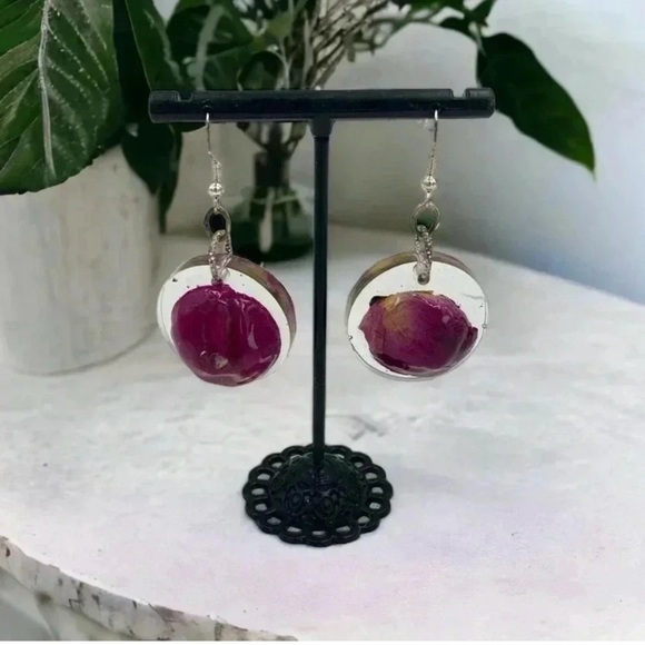 Romantic Rose and Peony Gift Set with Floral Headband Necklace Dangle Earrings - Picture 4 of 6